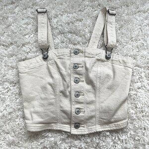 American Eagle Cream Cropped Denim Tank Top (Size S)